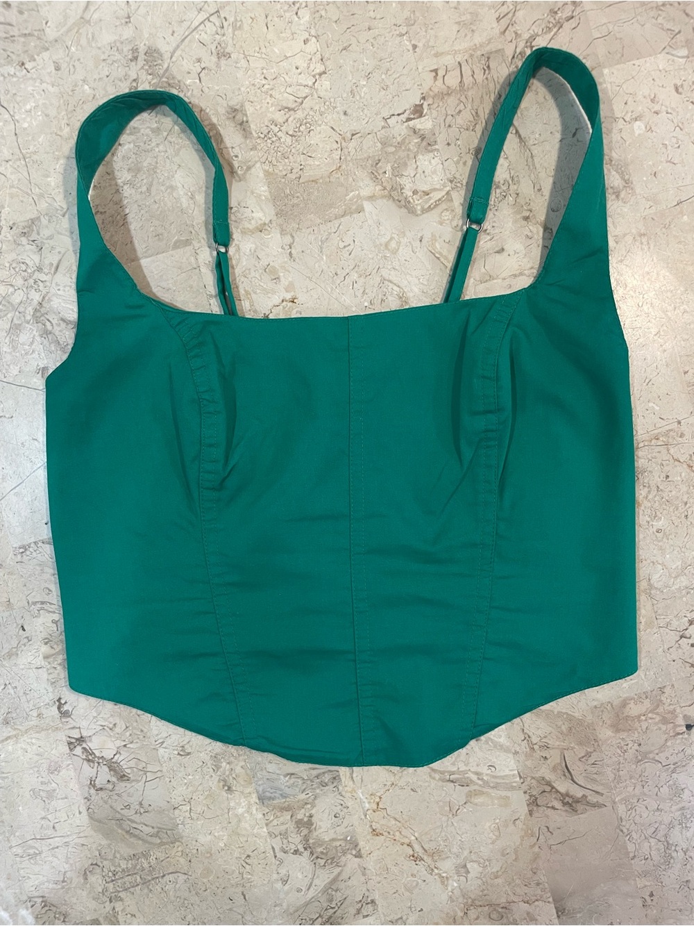 Abercrombie & Fitch Green Corset Top Size S, Square Neck Smocked Back Crop Tank